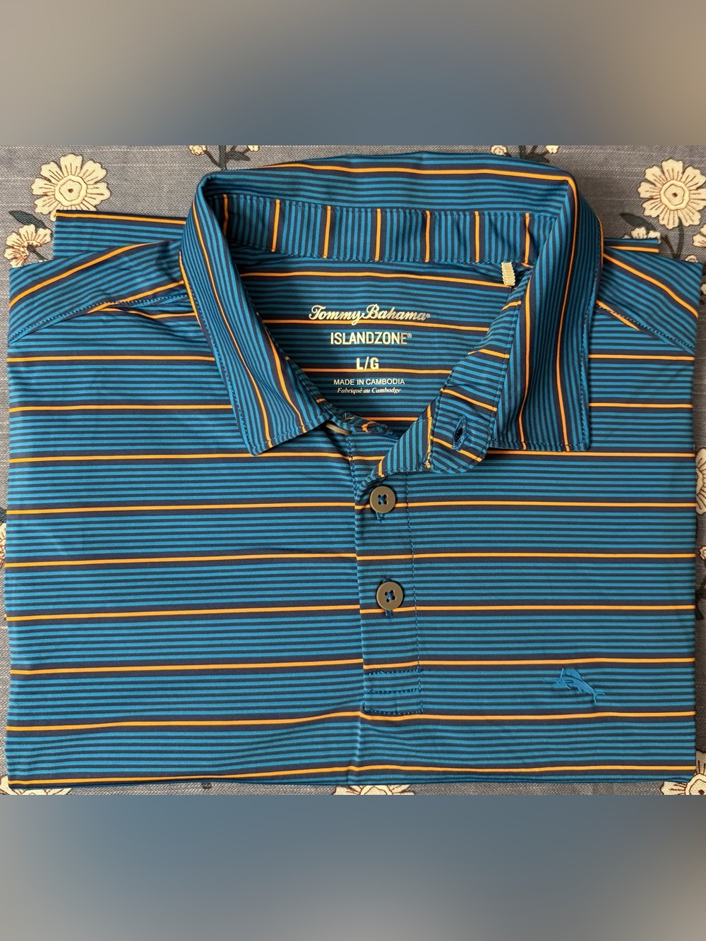 Tommy Bahama IslandZone Polo – Blue/Orange Stripe – Men’s Large – EUC